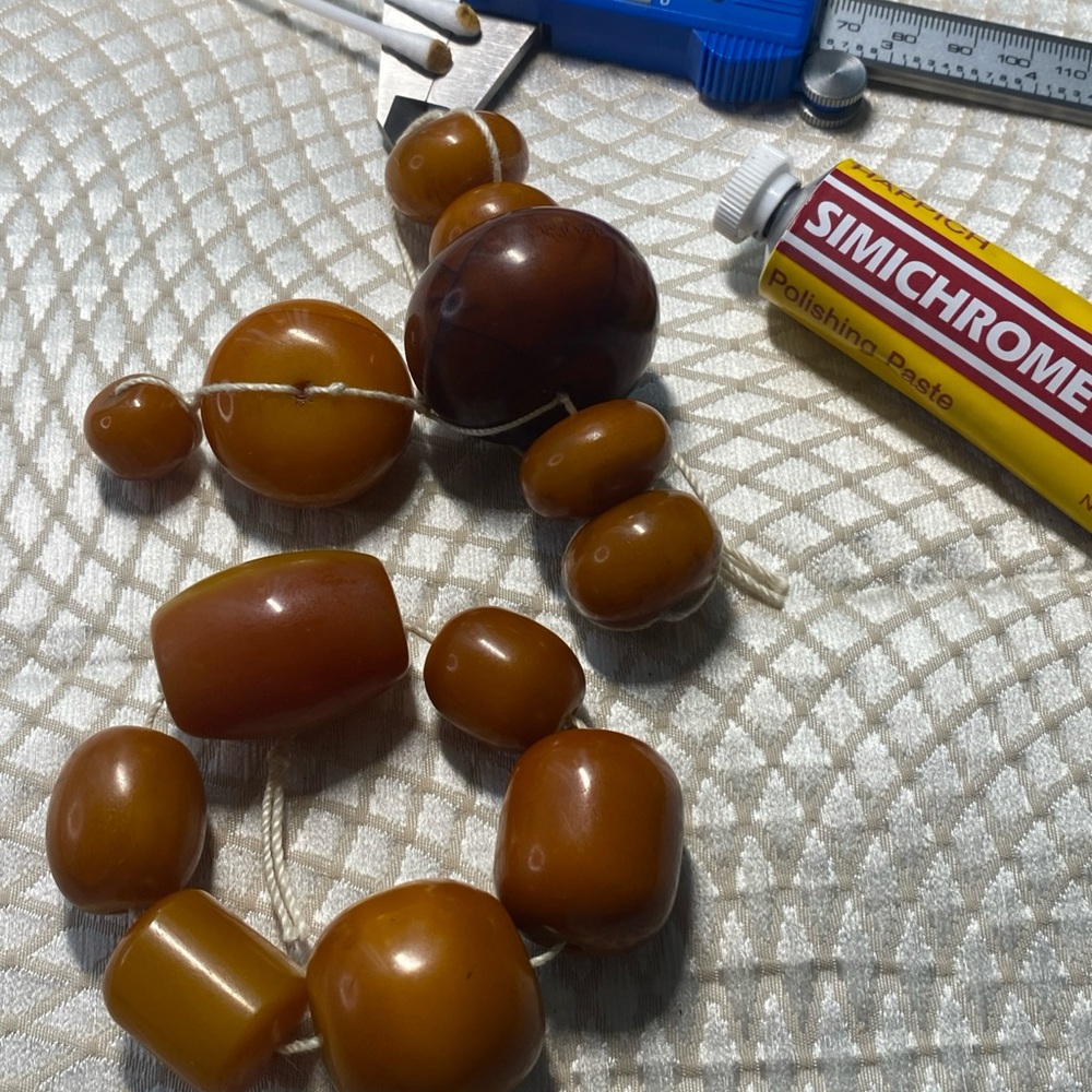 Antique Early Faturan / Bakelite Beads “Butterscotch & Cherry Amber